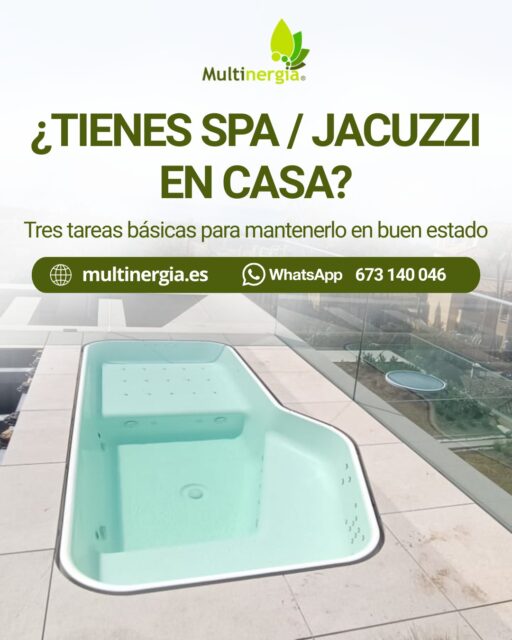 ¿Tienes un Spa/Jacuzzi en casa? 💧 Mantenerlo en buen estado no es solo una cuestión de confort, también de seguridad y durabilidad del equipo. 

Estas son tres tareas básicas que conviene revisar de forma periódica:

🔹 Cambiar el filtro cada 6 meses. 🔄 Un filtro en mal estado afecta directamente a la calidad del agua y al funcionamiento del sistema. 

🔹 Revisar la correcta circulación del agua. 💦 Es importante comprobar que bombas, retornos y entradas funcionan sin obstrucciones ni ruidos anómalos. 

🔹 Usar los productos adecuados para el mantenimiento del agua, como bromo, antialgas y productos específicos para la limpieza de las tuberías internas del spa. 🧪

Un mantenimiento correcto evita averías, prolonga la vida del equipo y garantiza una experiencia de uso segura y agradable. ✨

Si tu jacuzzi/spa no funciona como debería, conviene revisar estos puntos antes de que el problema vaya a más. 🔍

Consúltanos y te informamos: 
Whatsapp  673 140 046
🌐 https://www.multinergia.es 

#serviciotecnicooficial #equipamientodebaño #fontaneriaprofesional #osmosisinversa
#descalcificador #tratamientodelagua #fontaneriasevilla #fontaneriacordoba #multinergia #spa #jacuzzi